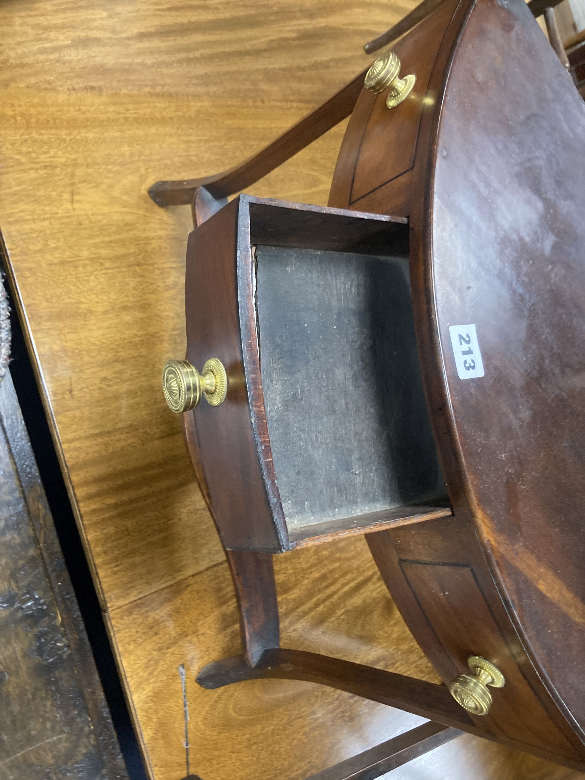 A George III mahogany corner washstand, width 55cm, depth 37cm, height 90cm, together with a dining chair